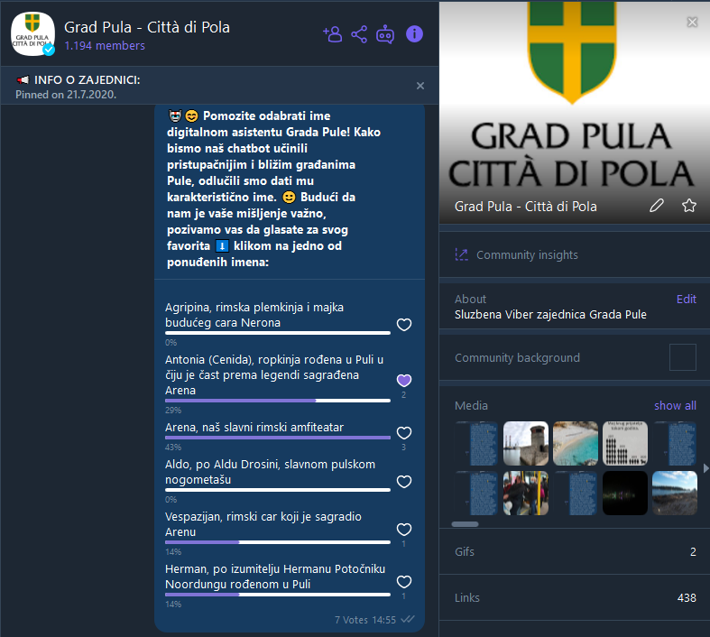 Građani Pule unutar viber zajednice biraju ime službenom digitalnom asistentu Grada Pule